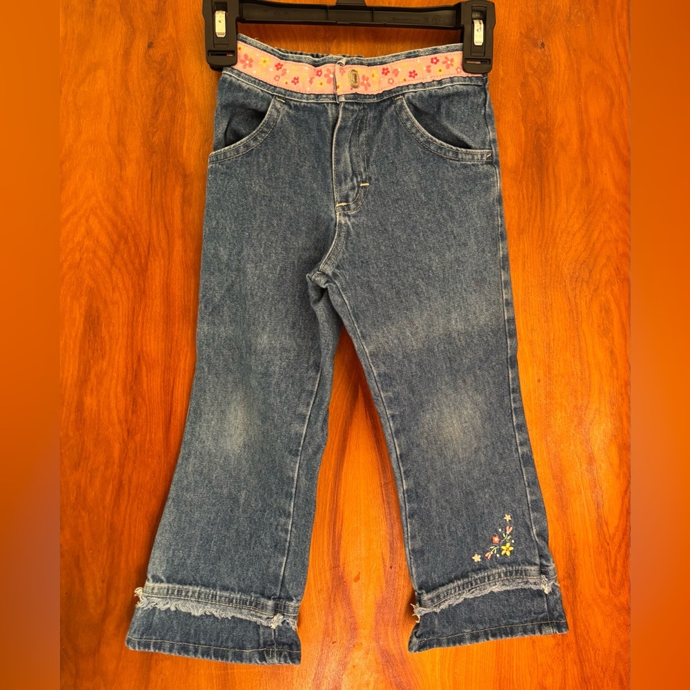 Vintage Y2K Lee Kids Blue Jeans with Floral Detail